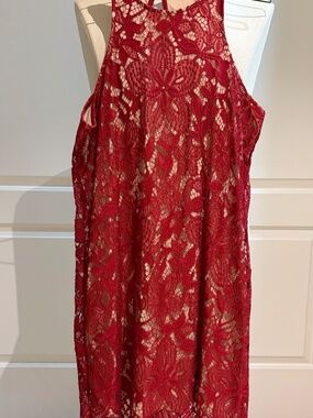 Express Red Lace Overlay Shift Dress Sleeveless Racerback Size Medium